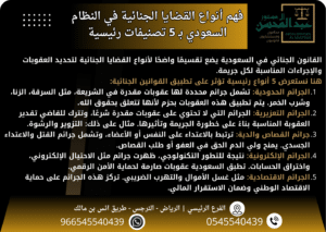 فهم أنواع القضايا الجنائية في النظام السعودي بـ 5 تصنيفات رئيسية