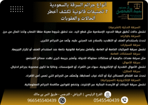 أنواع جرائم السرقة بالسعودية 7 تصنيفات قانونية تكشف أخطر الحالات والعقوبات